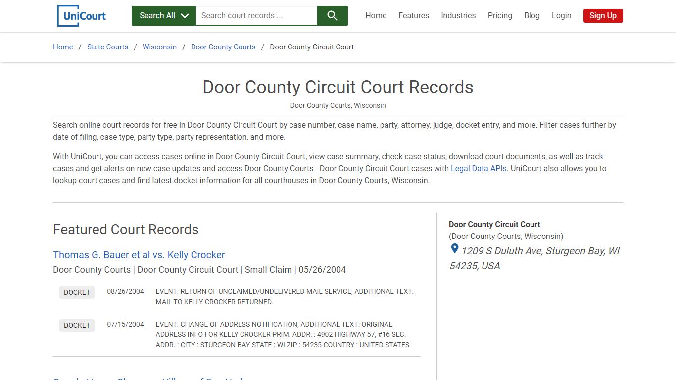 Door County Circuit Court Records | Door | UniCourt